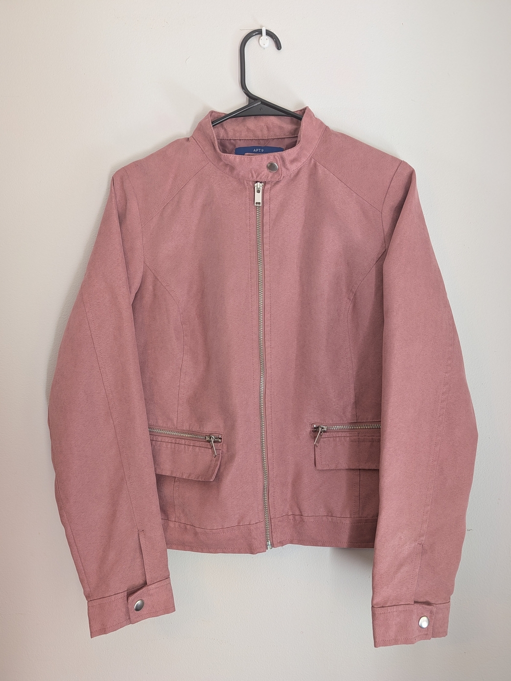 Apt. 9 Faux Suede Moto Jacket Women's S Rose Pink Zip-Up Lightweight